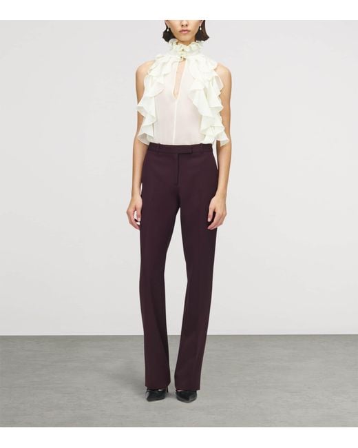 McQueen White Silk Ruffle Blouse