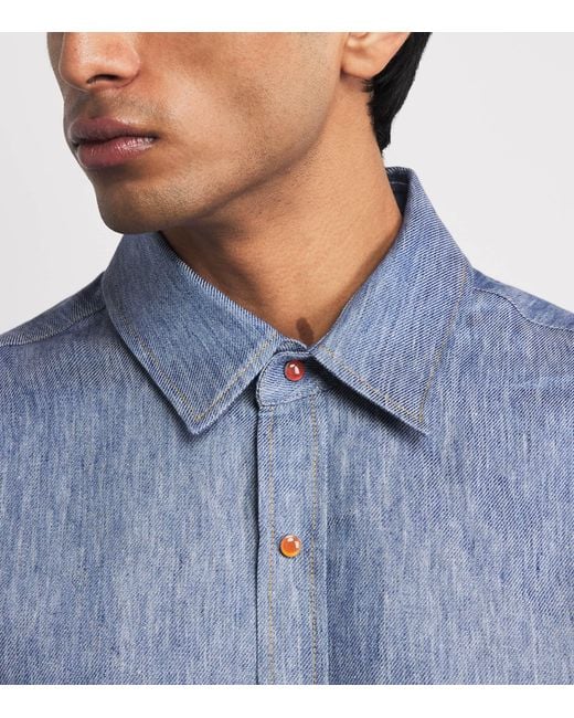 God's True Cashmere Blue Linen Denim Shirt for men