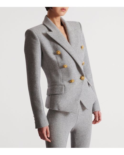 Balmain Gray Cotton Knit 6-Buttons Jacket