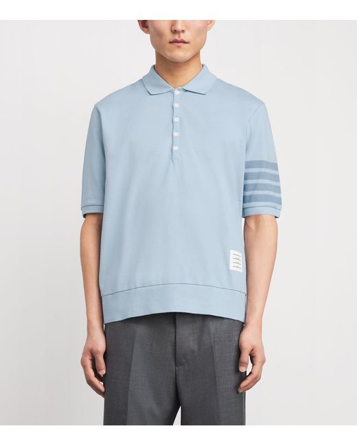 Thom Browne Blue Cotton 4-Bar Polo Shirt for men
