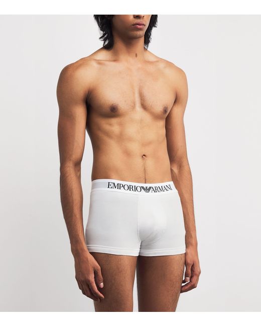 Emporio Armani White Stretch-Cotton Logo Trunks for men