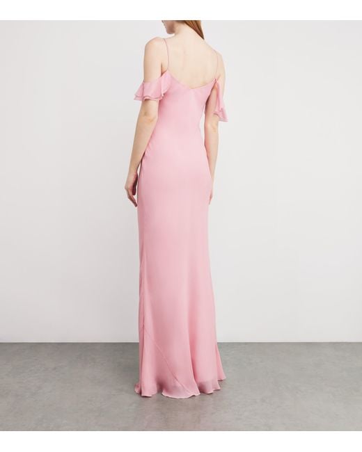 Self-Portrait Pink Flower Georgette Maxi Dress