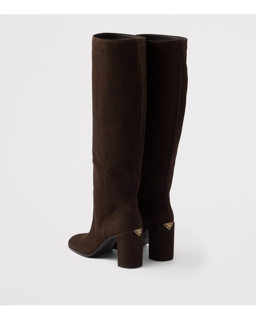 Prada Black Suede Knee-High Boots 55