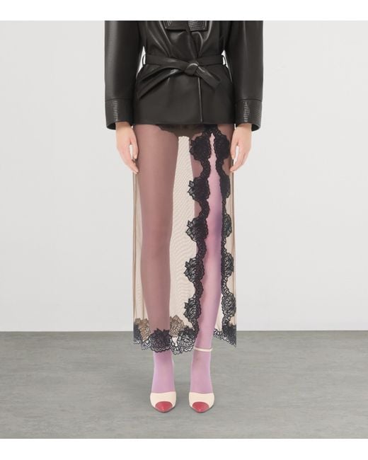 Valentino Natural Sheer Lace-Trim Maxi Skirt