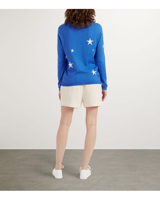Chinti & Parker Blue Cotton Star Pattern Sweater