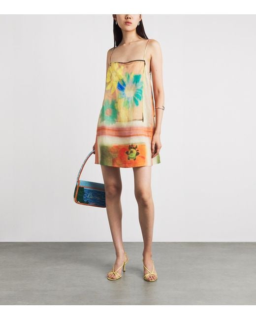 Staud Multicolor Linen Floral Laura Mini Dress