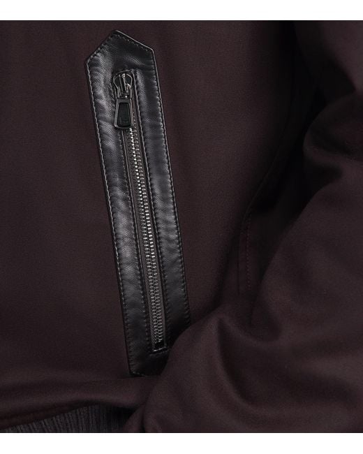 Isaia Brown Wool Padded Aviator Jacket for men