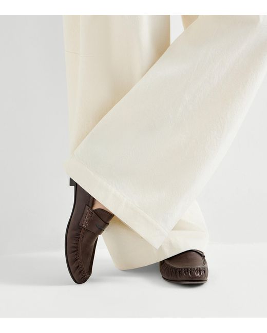 Brunello Cucinelli Brown Leather Embellished Loafers