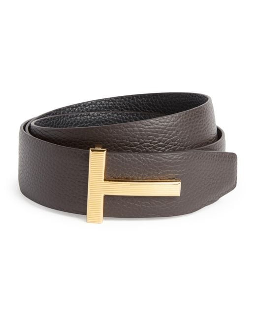 Tom Ford Black Leather Reversible T Ridge Belt for men