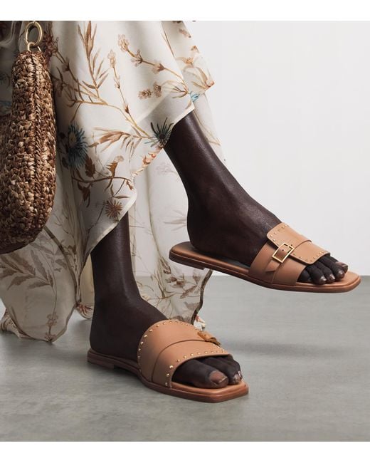 Eleventy Brown Leather Embellished Sandals