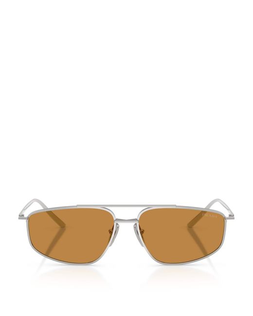 Prada Natural Metal Rectangular Sunglasses