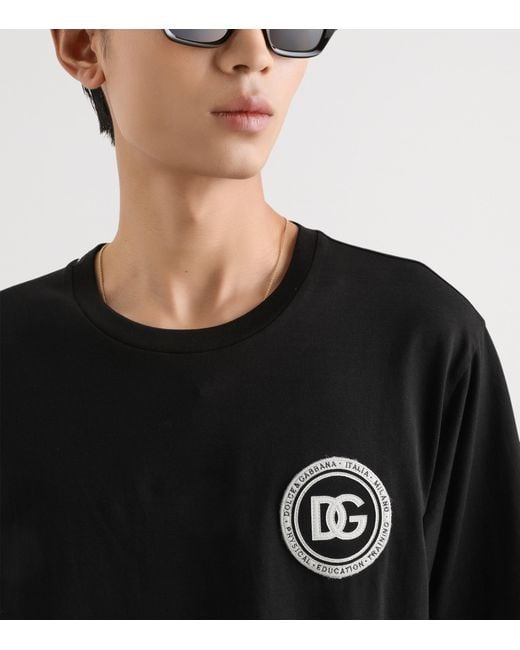 Dolce & Gabbana Black Cotton Logo Patch T-Shirt for men