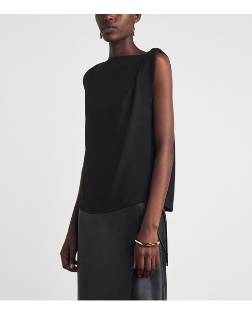 Vince Black Crepe Draped-Shoulder Top