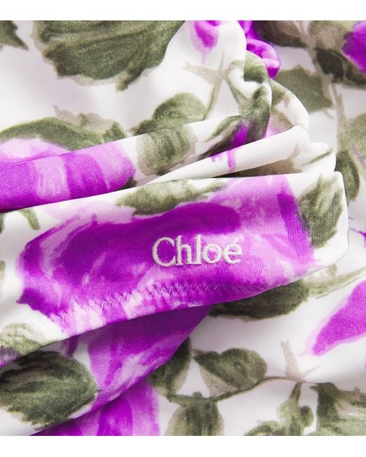 Chloé Pink Rose Print Lace-Detail Swimsuit