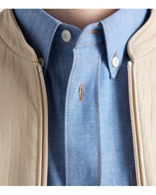 Prada Blue Cotton Chambray Shirt for men