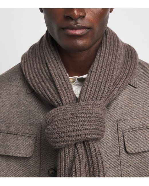 Johnstons Brown Cashmere Lovat Ribbed Scarf for men
