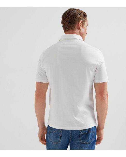 Brunello Cucinelli White Cotton-Jersey Polo Shirt for men