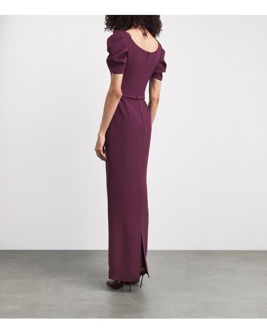 Safiyaa Purple Ruched-Sleeve Belted Gown