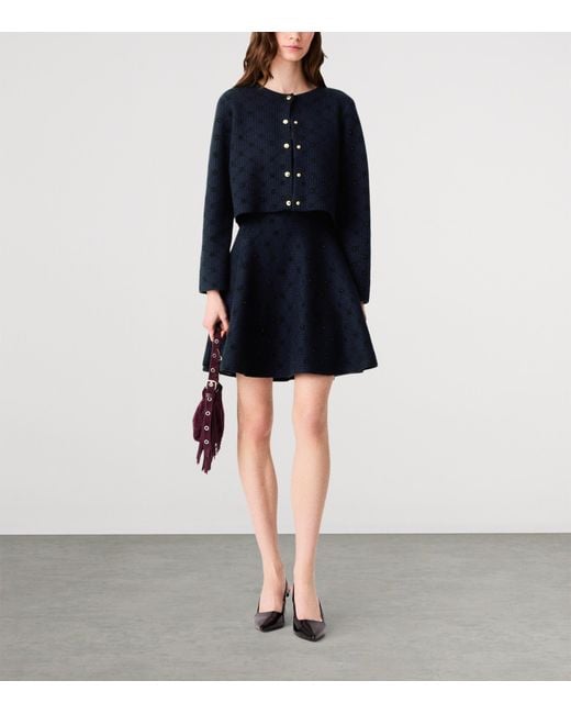 Maje Blue Embellished Jacquard Cropped Cardigan