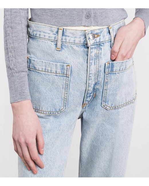 Sandro Blue Straight-Leg Patch Pocket Jeans