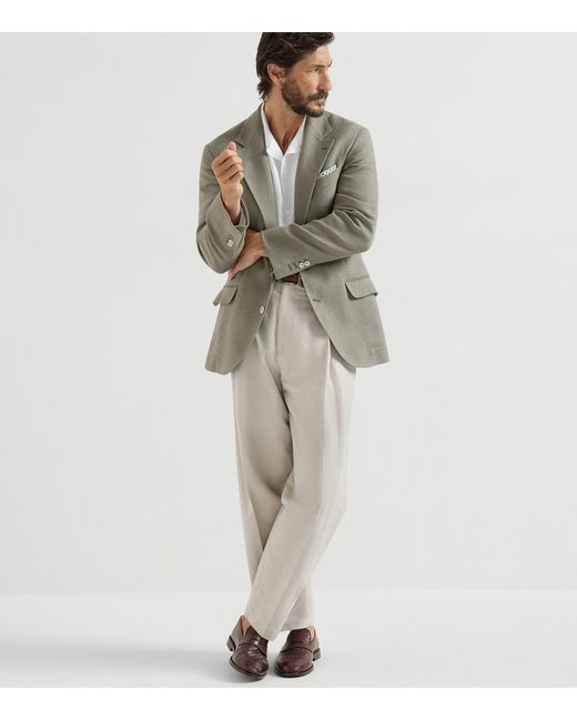 Brunello Cucinelli Green Deconstructed Cavallo Blazer for men