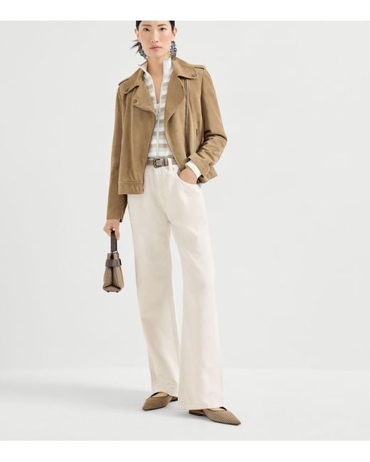 Brunello Cucinelli Brown Suede Biker Jacket