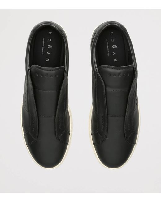 Hogan Black Leather H668 Slip-On Sneakers for men