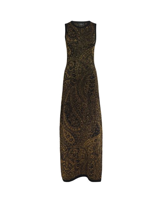 Etro Brown Wool-Blend Paisley Maxi Dress
