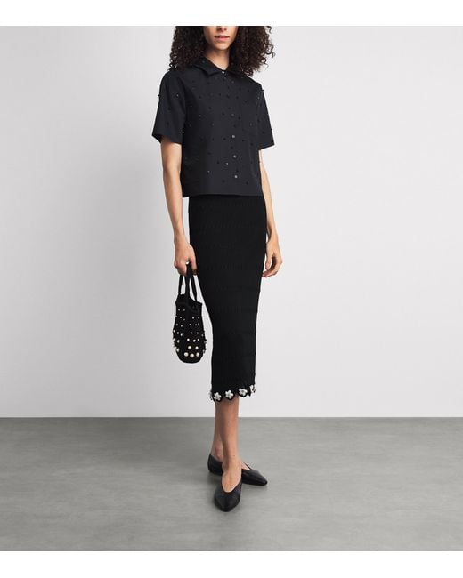 Maje Black Knitted Embellished Midi Skirt