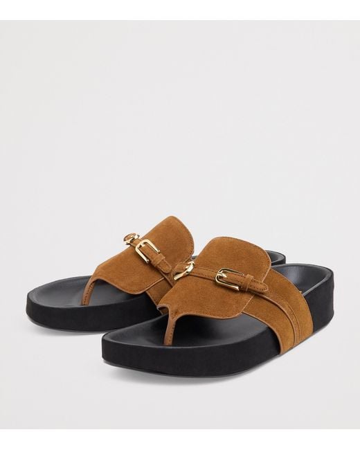 Sandro Brown Suede-Leather Platform Flip Flops