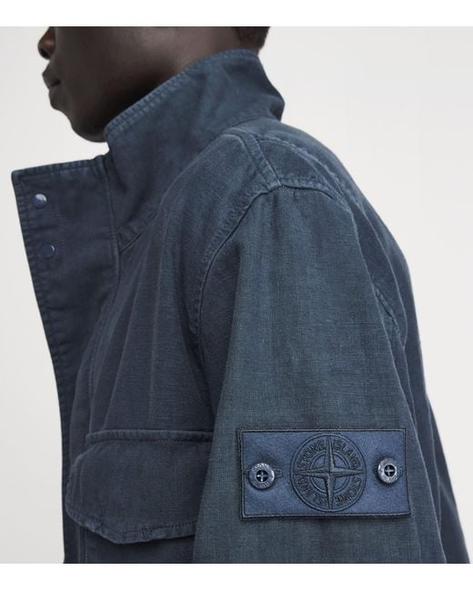 Stone Island Blue Linen-Blend Ghost Field Jacket for men