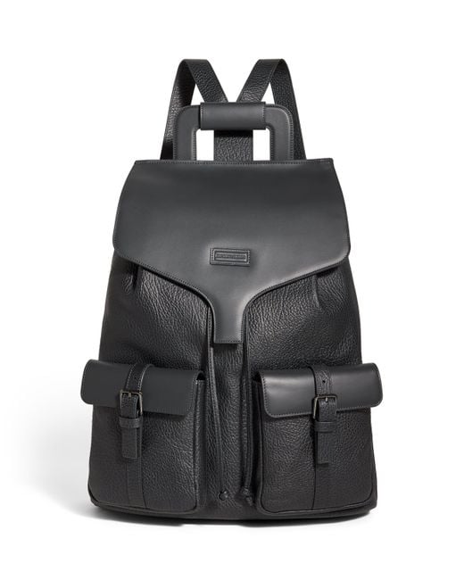 Emporio Armani Black Leather Twin-Pocket Backpack for men