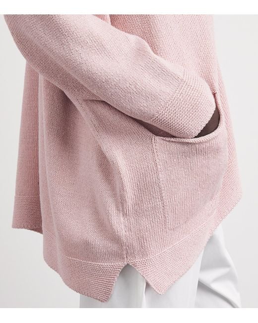 Eskandar Pink Linen-Organic Cotton V-Neck Cardigan