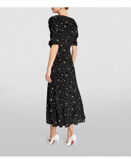 Alessandra Rich Black Silk Floral Midi Dress
