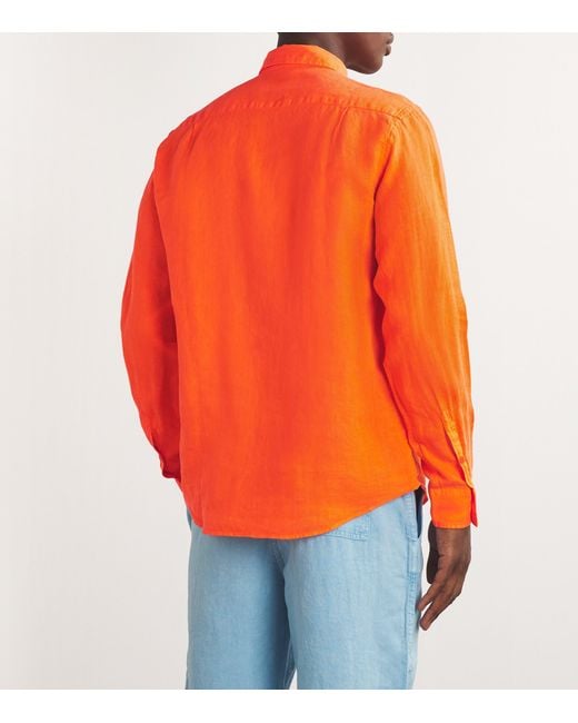 Vilebrequin Orange Linen Caroubis Shirt for men