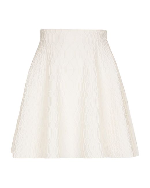 Balmain White Crocodile-Knit Flared Midi Skirt