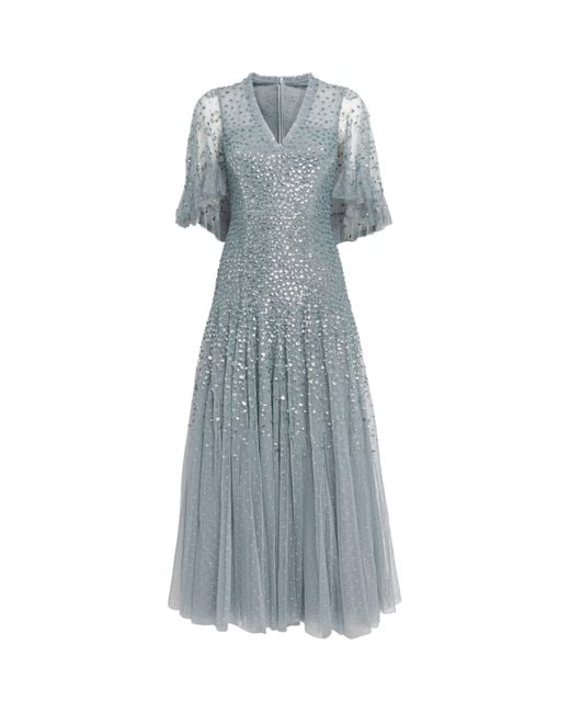 Needle & Thread Blue Sequinned Maxi Dress