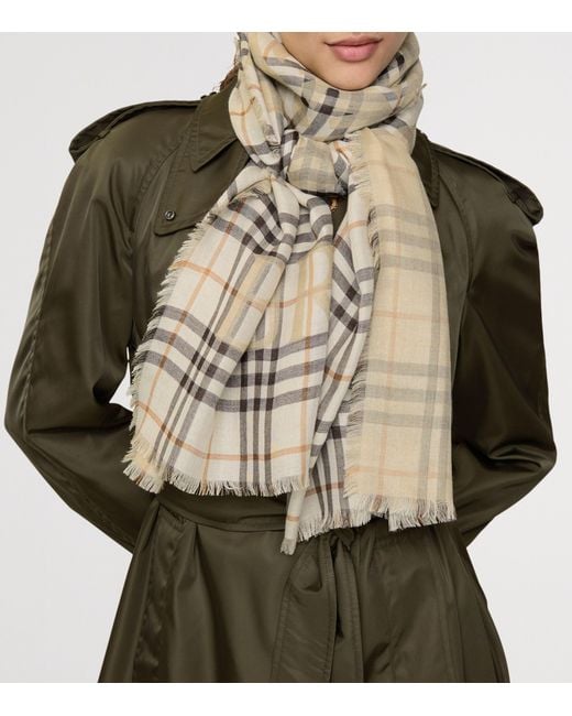 Burberry Natural Wool-Silk Ekd Check Wide Scarf