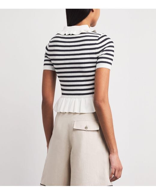 Claudie Pierlot White Knitted Stripe Peplum Sweater