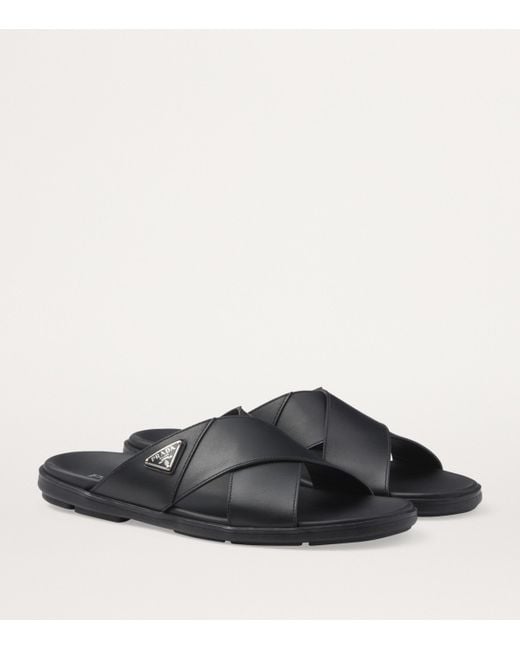 Prada Black Leather Crossover Sandals for men