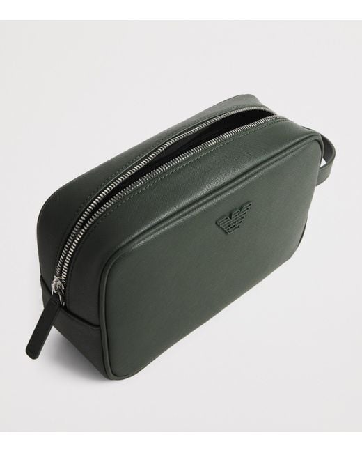Emporio Armani Green Faux Leather Wash Bag for men