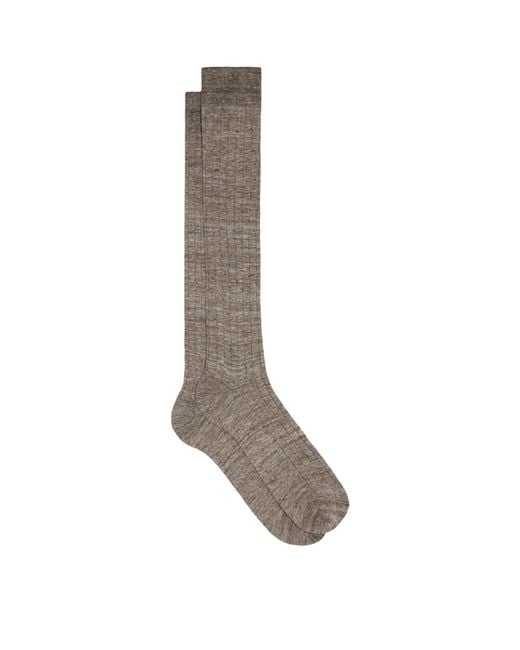 Dunhill Brown Linen-Blend Ribbed Socks for men