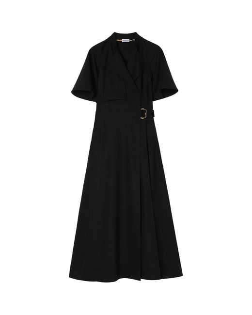 Burberry Black Wool Twill Midi Wrap Dress