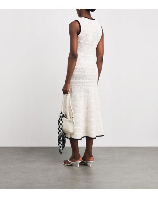 Self-Portrait White Knitted Pointelle Midi Dress