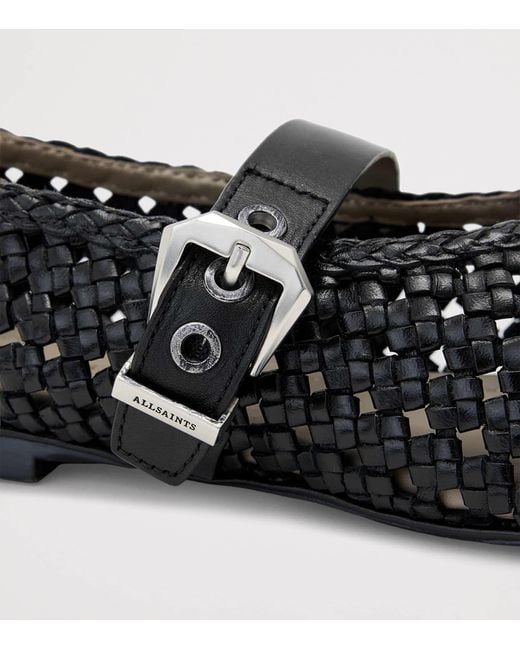 AllSaints Black Woven Leather Sabine Ballet Flats