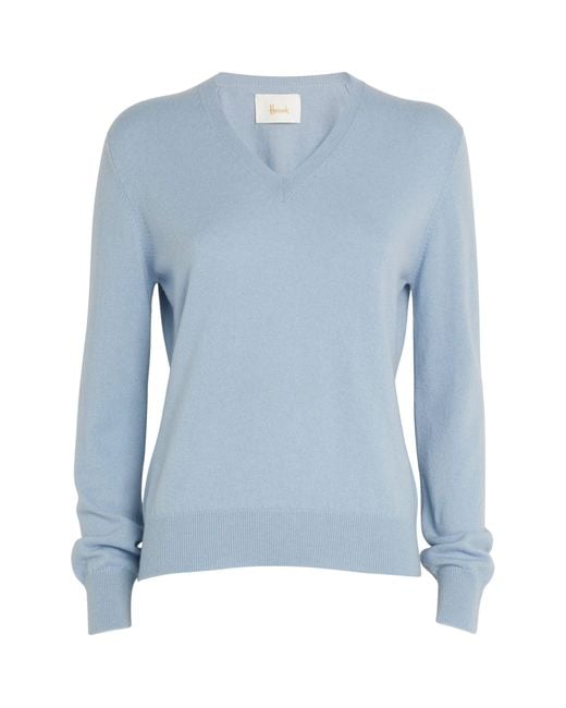 Harrods Blue Cashmere V-neck Sweater