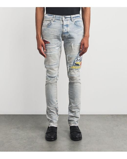 Amiri Blue Distressed Cement Thrasher Skinny Jeans for men