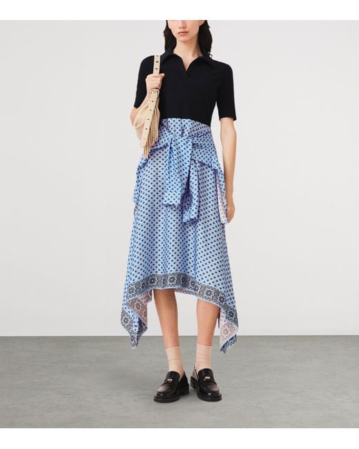 Maje Blue Printed Midi Shirt Dress