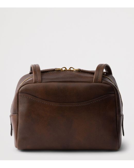 Prada Brown Mini Antique Leather Carry Top-Handle Bag