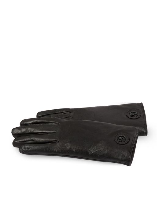 Gucci Black Leather Double G Gloves